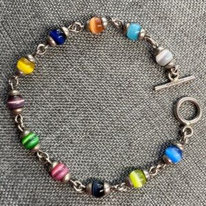 Sterling Silver Multicolor Cat’s Eye Bead Bracelet Mexico 925